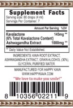 Ashwagandha tincture featuring kava blends label