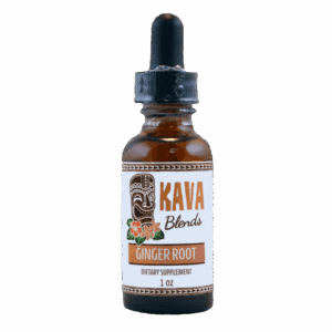 Ginger root tincture bottle with kava blends label